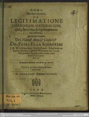 Disputatio de legitimatione liberorum naturalium