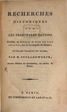 Recherches historiques sur les principales nations établies en Sibirie
