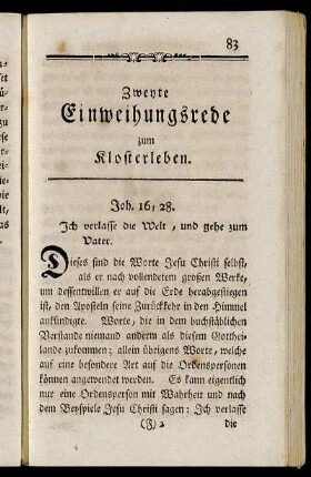 Zweyte Einweihungsrede zum Klosterleben.