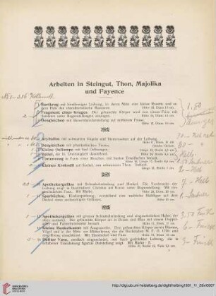 Arbeiten in Steingut, Thon, Majolika und Fayence (Nr. 1-43)