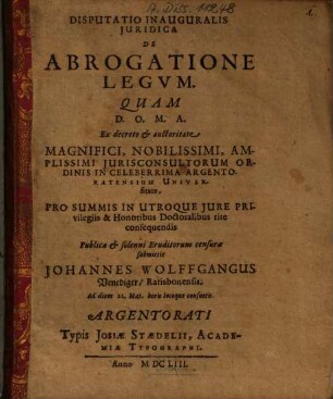 Disputatio Inauguralis Iuridica De Abrogatione Legum