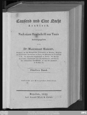 Muǧallad 5: Hāḏā Kitāb Alf laila wa-laila min al-mubtadāʾ ila 'l-muntahā : Arabisch ; Nach einer Handschrift aus Tunis