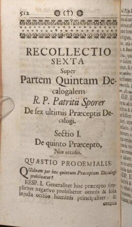 Sectio I. De quinto Praecepto. Non occides.