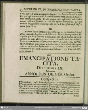 De Emancipatione Tacita, Discursus IX. Defendens Arnoldus Dilger, Gedan.