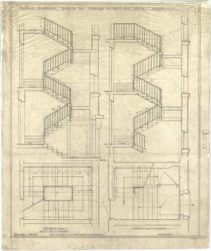 Billing, Hermann; Karlsruhe (Baden-Württemberg), Kolpingplatz; Kolpingplatz (früher Karlsplatz) - Neubau Kantstraße, Wohnhaus Billing, Geländer der Stocktreppe (Grundrisse; Schnitte)