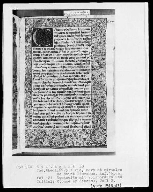 Vie, mort et miracles de Saint Hierosme — Initiale C (omme sy dessus) und Vollbordüre, Folio 121recto