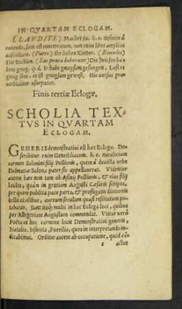 Scholia Textus In Quartam Eclogam.