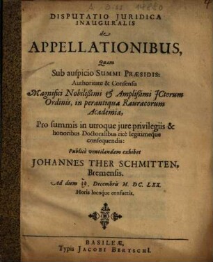 Disputatio Iuridica Inauguralis de Appellationibus
