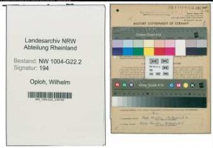 Entnazifizierung Wilhelm Oploh , geb. 05.12.1904 (Buchhalter)