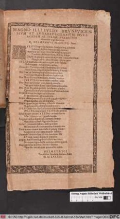 Magno Illi Ivlio Brvnsvicensivm et Lvnaebvrgensium Dvci: Academiae Ivliae Fvndatori: memoriæ ergò faciebat