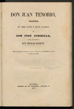 Don Juan Tenorio : zarzuela en tres actos y siete cuadros