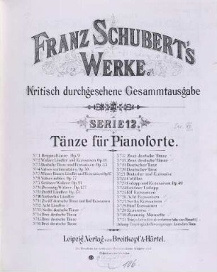 Franz Schuberts Werke, 12. Serie 12, Tänze für Pianoforte. - 1889. - 161 S.