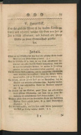 V. Hauptstük. Durchs götliche Wort ist die wahre Kirche gesamlet und erhalten, welcher sich ...
