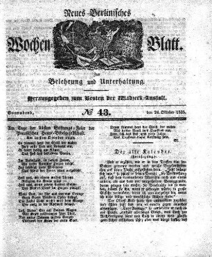 No. 43, Sonnabend, den 24.Oktober 1835