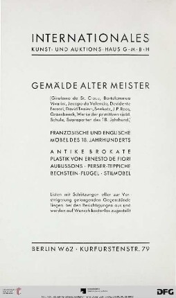 Kunstbesitz und Wohnungseinrichtung, Berlin, am Karlsbad 1a... : Versteigerung Mittwoch, den 18. Juni 1930