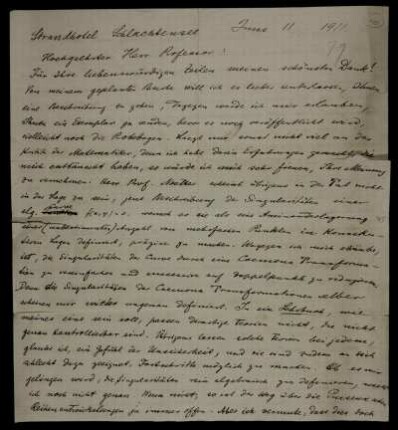 Nr. 16: Brief von Emanuel Lasker an Adolf Hurwitz, Berlin, 2.6.1911