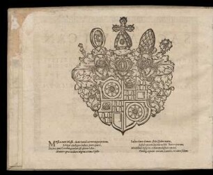 Wappen des Erzbischofs zu Mainz, Johannes Schweikard, sowie zwei vierzeilige Verse