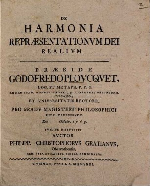 De harmonia repraesentationum Dei realium : Disp. pro grad. philos.