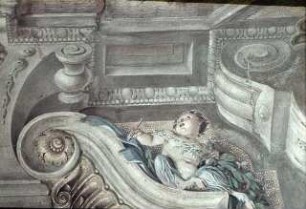 Scheinarchitektur, Medaillons mit den Taten des Herkules und vier alleegorische Sitzfiguren