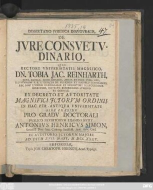 Dissertatio Jvridica Inavgvralis, De Jvre Consvetvdinario