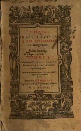 Corpus iuris civilis, Vol. 1