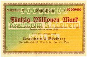 Geldschein / Notgeld, 50 Millionen Mark, 1.9.1923
