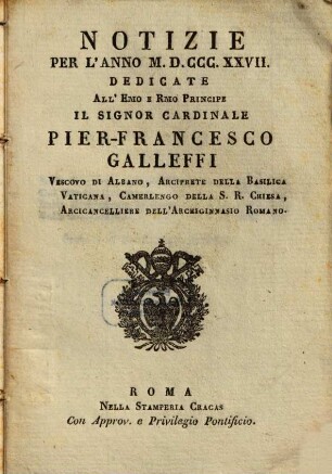 Notizie : per l'anno .... 1827