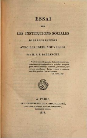 Essai sur les institutions sociales dans leur rapport avec les idées nouvelles