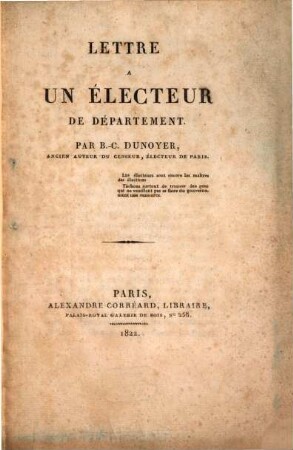 Lettre a un électeur de département