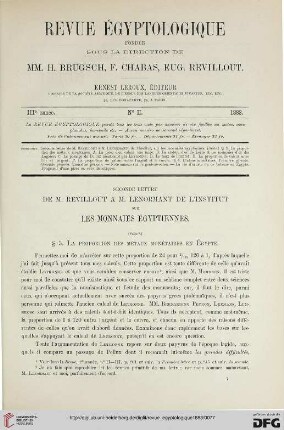 3: Seconde lettre de M. Revillout à M. Lenormant de l'Institut sur les monnaies égyptiennes