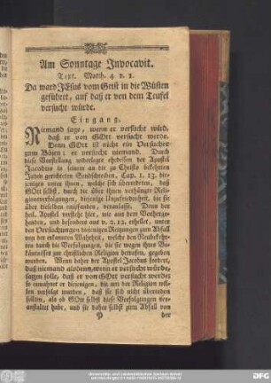 Am Sonntage Invocavit. Text. matth. 4. v. 1.