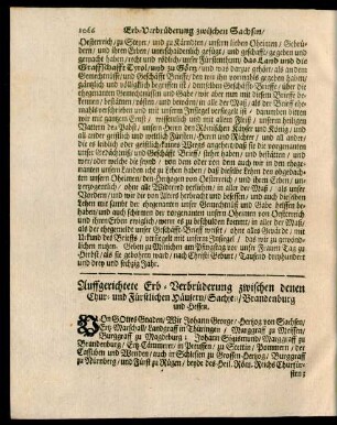 Auffgerichtete Erb-Verbrüderung zwischen denen Chur- und Fürstlichen Häusern, Sachsen, Brandenburg und Hessen