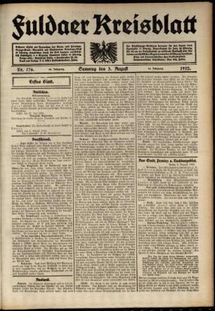 Erste Ausgabe vom Samstag, den 03. August 1912.