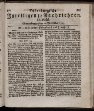 LI. Stück. Sonnabends: den 20. December 1777.