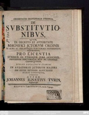 Dissertatio Inavgvralis Jvridica, De Svbstitvtionibvs