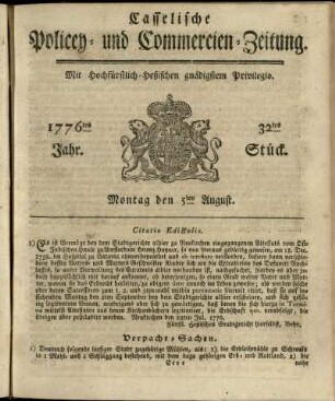 32tes Stueck, Montag den 5ten August 1776