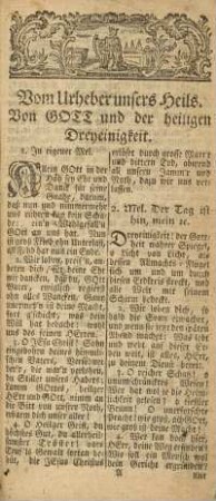 Vom Urheber unsers Heils. Von Gott und der heiligen Dreyeinigkeit