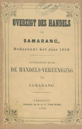 Overzigt des handels te Samarang, gedurende het jaar 1859