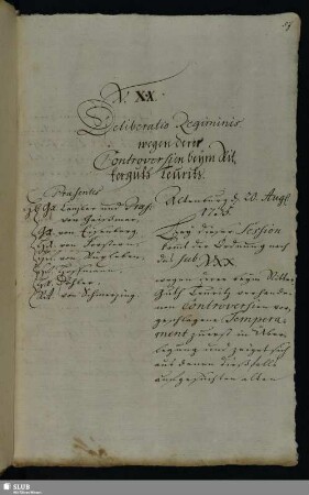 Bl. 57-57a: Deliberatio Regiminis wegen derer Controversien beym Ritterguth Teuritz.