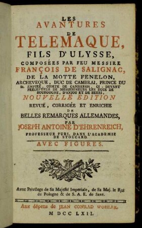 Les Avantures De Telemaque, Fils D'Ulysse : Avec Figures