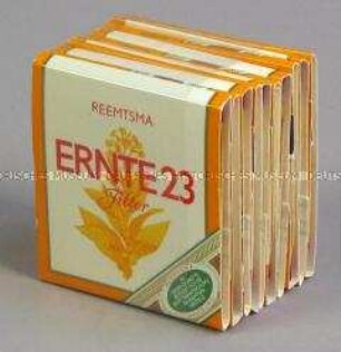 Streichholzbriefchen-Set (verpackt) mit Werbeaufdruck für "Ernte 23"-Zigaretten