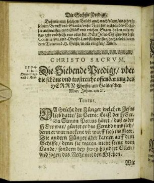 Die Siebende Predigt/ [...] - Die Achte Predigt/ [...]
