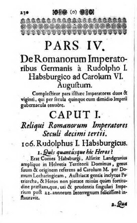 Caput I. Reliqui Romanorum Imperatores Seculi decimi tertii. [Erstes Capitul / Die uebrige Kayser im dreyzehenden Jahr hundert.]