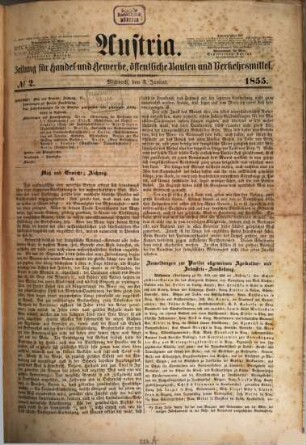 Austria : Archiv für Gesetzgebung und Statistik auf den Gebieten der Gewerbe, des Handels und der Schiffahrt, 1855,1