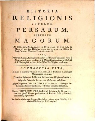 Veterum Persarum et Parthorum et Medorum Religionis Historia