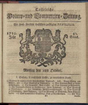 40. Stueck, Montag den 1ten October 1759