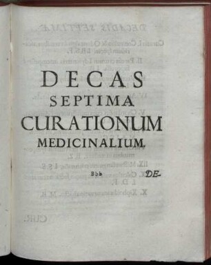 Decas Septima Curationum Medicinalium.