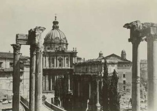Rom. Forum Romanum. Blick zur Kirche Santi Luca e Martina. Rechts davon der Ehrenbogen für Septimius Severus