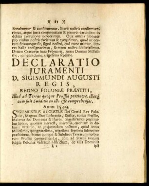 Declaratio Iuramenti D. Sigismundi Augusti Regis, ...
