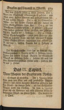 Das IX. Capitel. Vom Wapen der Grafen von Nostritz